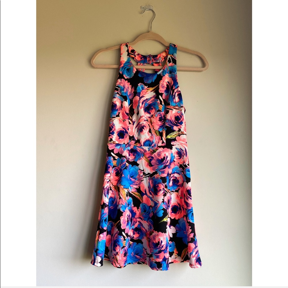 OOTD Neon Floral Print Mini Dress